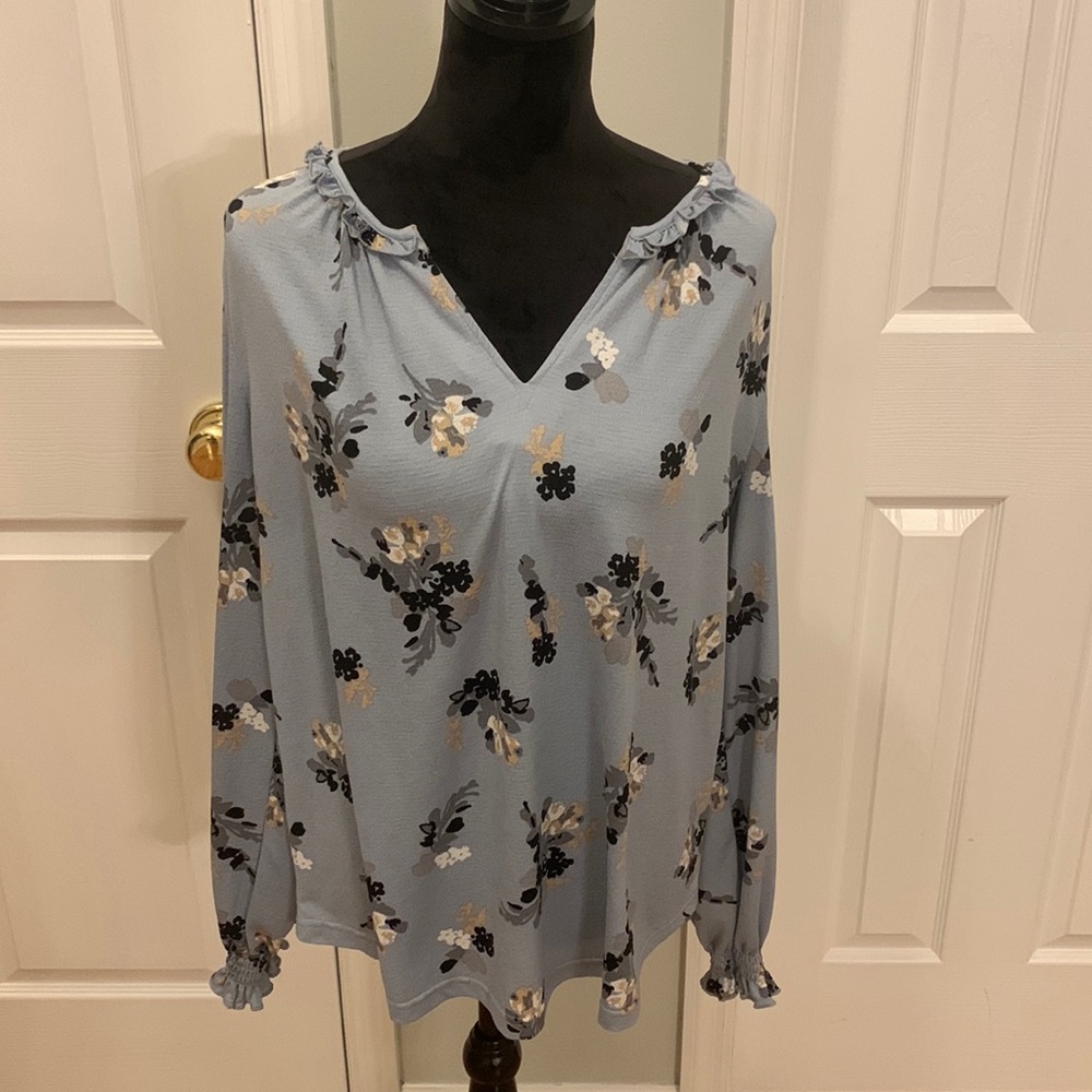 Melloday Light Blue Floral Blouse- Size XL